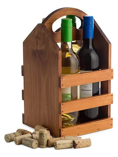 Bey-berk 4-bottle Wooden Caddy In Brown