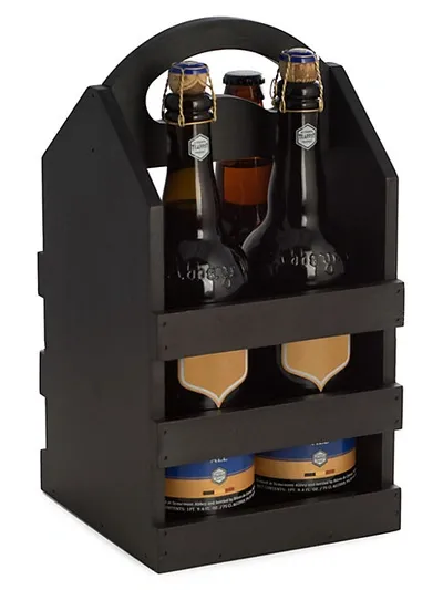 Bey-berk 4-bottle Wooden Caddy In Black