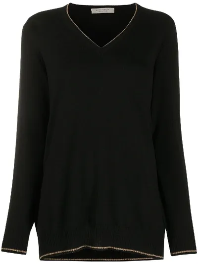 D-exterior Metallic-thread V-neck Jumper In Black