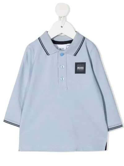 Hugo Boss Babies' Logo Patch Polo Shirt In 蓝色