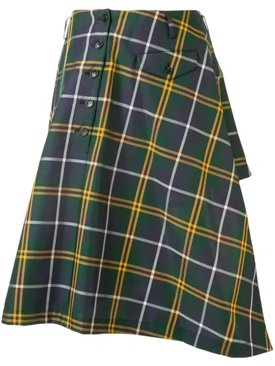 Comme Des Garçons Homme Deux Asymmetric Checked Skirt Shorts In Green