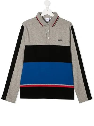 Hugo Boss Kids' Striped Polo Shirt In Grey