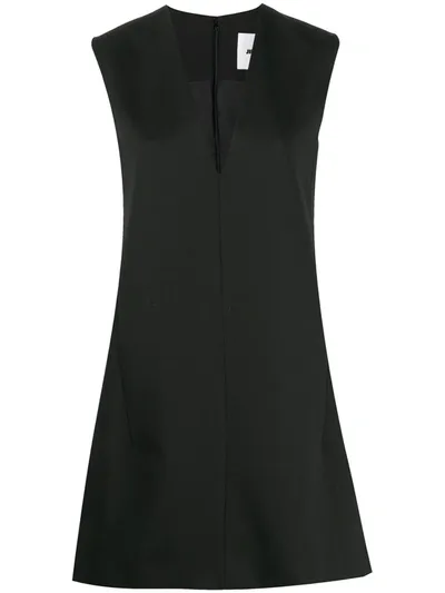 Jil Sander V-neck Wool Shift Dress In Black