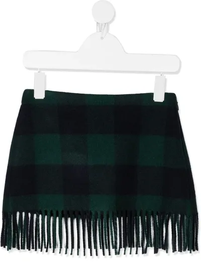 Il Gufo Kids' Check Skirt In Blue And Green