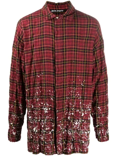 Palm Angels Paint-effect Plaid Shirt In Red