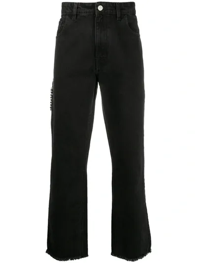 Raf Simons Frayed Hems Straight-leg Jeans In Black