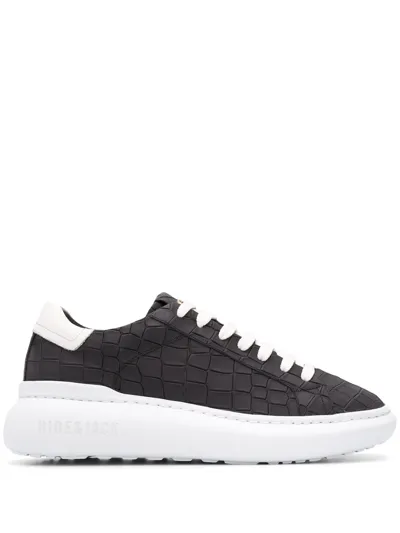 Hide & Jack Crocodile-effect Low-top Sneakers In Black