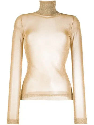 Ermanno Scervino Lurex Semi-sheer Roll Neck Top In Gold