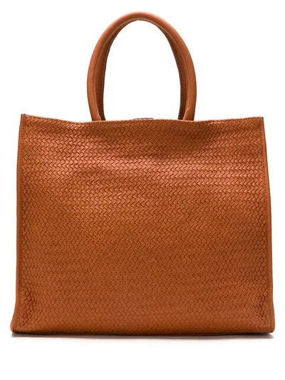 Sarah Chofakian Leather Woven Tote Bag In Brown