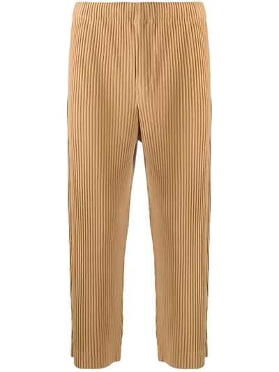 Issey Miyake Cropped Pleated Trousers In Brown