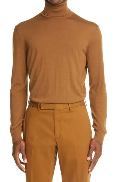 Ermenegildo Zegna Zegna Cashseta Light Cashmere & Silk Turtleneck Sweater In Dk Bge Sld