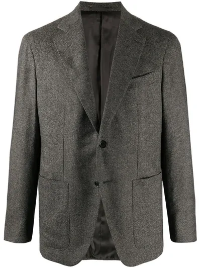 Caruso Herringbone-pattern Blazer In Brown