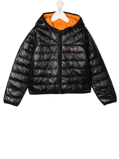 Hugo Boss Kids' Reversible Padded Jacket In Black