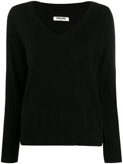 Max & Moi Logo Embroidered V-neck Sweater In Black