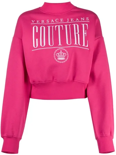 Versace Jeans Couture Cropped Logo Sweatshirt In Pink