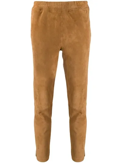 Arma Suede Skinny-fit Trousers In Brown