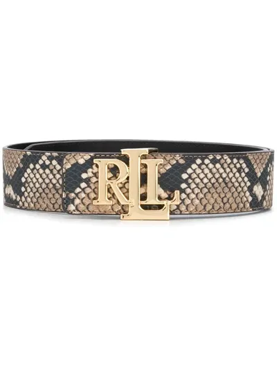 Lauren Ralph Lauren Snakeskin Logo Belt In Brown