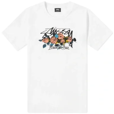 Stussy Floral Logo Print T-shirt In White