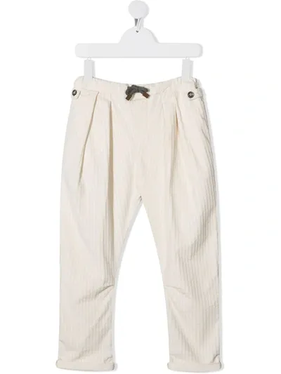 Brunello Cucinelli Kids' Fitted Corduroy Trousers In White