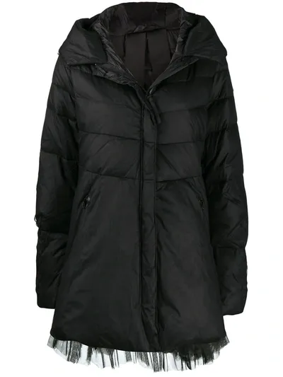 Rundholz Tulle-trimmed Down Coat In Black