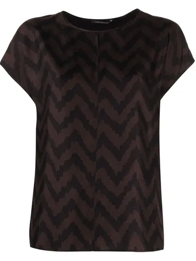 Luisa Cerano Cap-sleeve Chevron Print Blouse In Brown