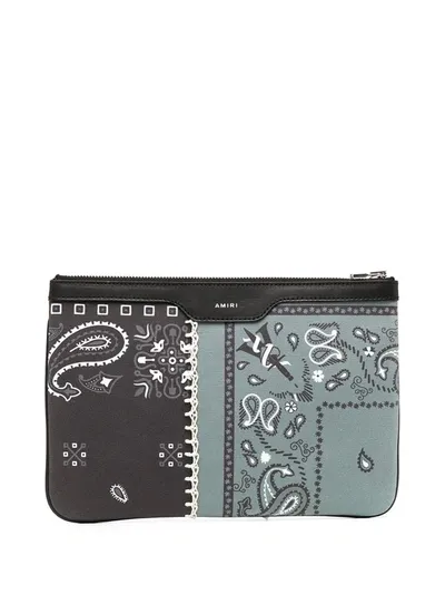 Amiri Paisley Print Clutch Bag In Black