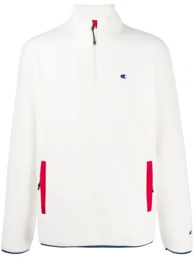 Champion Zipped Embroidered Logo Jumper In White