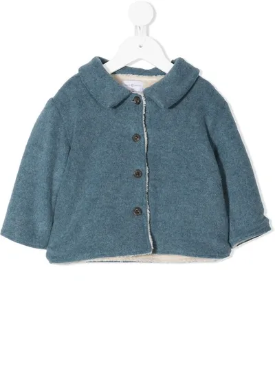 Violeta E Federico Kids' Single Breasted Flannel Coat In Blue