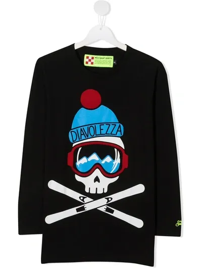 Mc2 Saint Barth Teen Ski Skull Graphic Print Sweatshirt In Black