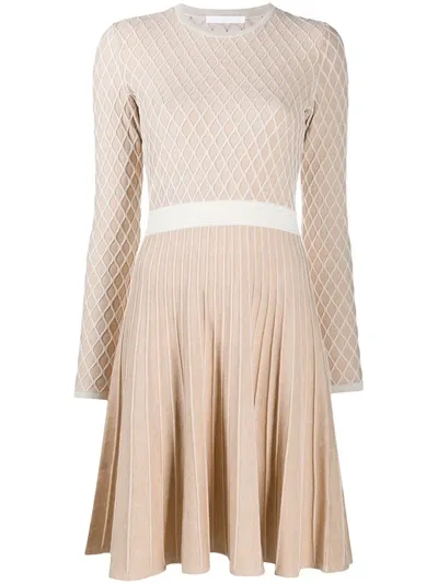 Hugo Boss Mixed-structure Knitted Dress In Neutrals