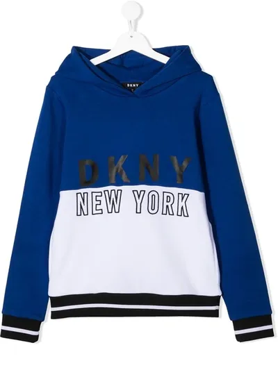 Dkny Kids' Two-tone Logo Print Hoodie In Blue