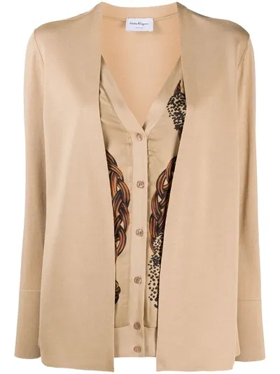 Ferragamo Layered Cardigan In Neutrals