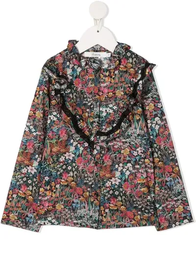 Bonpoint Kids' Pamela Floral-print Blouse In Black