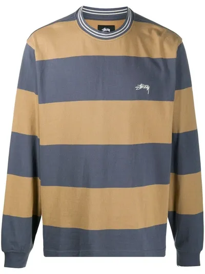 Stussy Striped Crewneck Sweatshirt In Neutrals