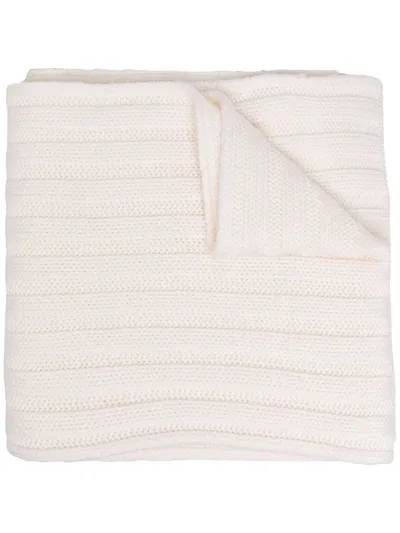 Moncler Ribbed Knit Logo Scarf In White