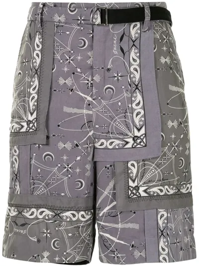 Sacai Paisley Print Bermuda Shorts In Grey