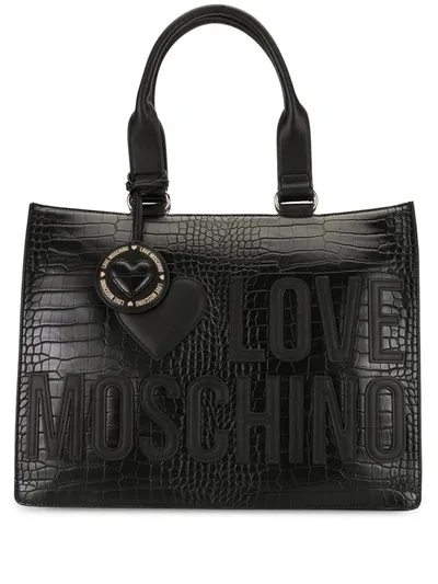 Love Moschino Crocodile-effect Logo Tote Bag In Black