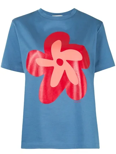 Molly Goddard Flower Print Crewneck T-shirt In Blue