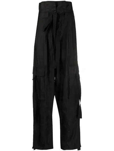 Lee Mathews High-waisted Paperbag Trousers In Black