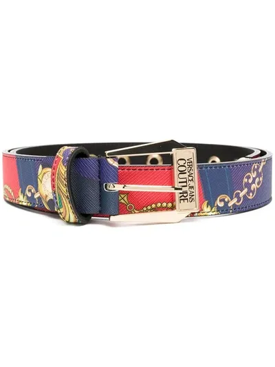 Versace Jeans Couture Baroque-print Belt In Blue