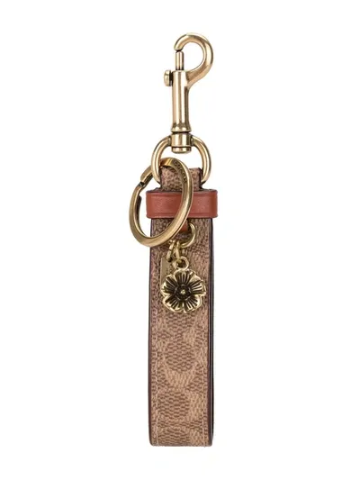 Coach Signature Charm Keyring Loop In Brown