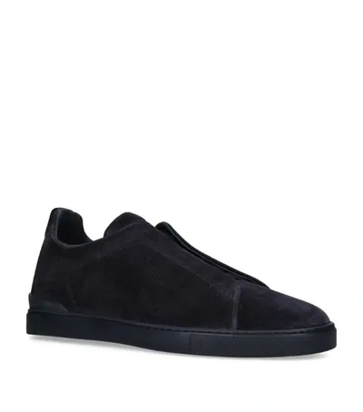 Ermenegildo Zegna Triple Stitch Suede Low-top Trainers In Blue