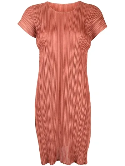 Issey Miyake Pleated Shift Dress In Orange