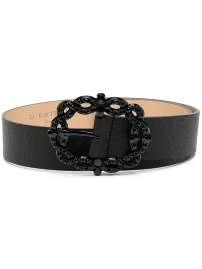 D-exterior Buckle-fastening Leather Belt In Black