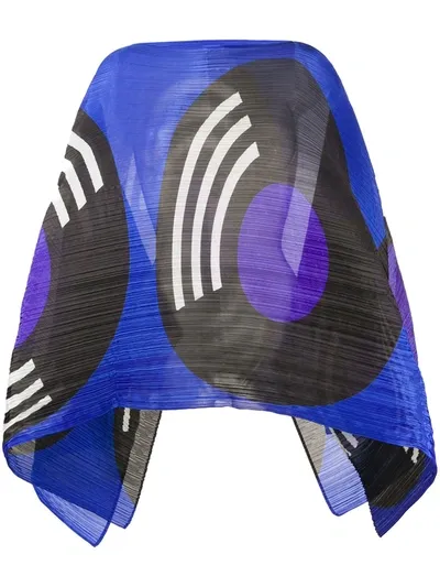 Issey Miyake Printed Semi-sheer Cape In Blue