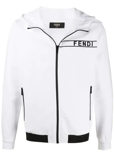 Fendi Stripe Embroidered Logo Hoodie In White