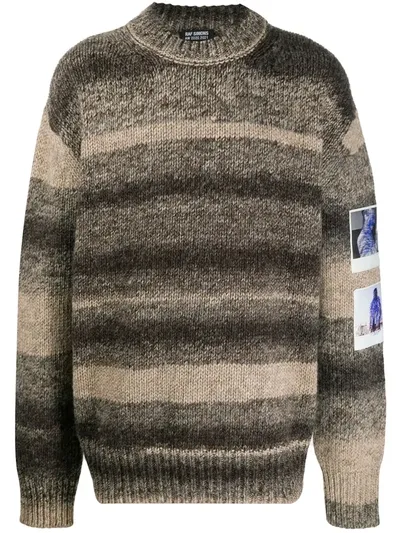 Raf Simons Oversize Sweater With Polaroid Patches In Brown