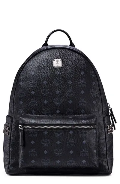 Mcm Medium Stark Visetos Coated Canvas Backpack In Black