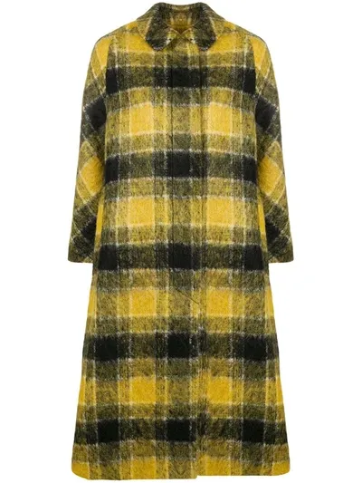 Red Valentino Checked Wool Coat In Yellow