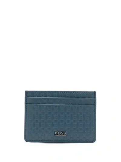 Hugo Boss Kartenetui Mit Logo-gravur In Blue